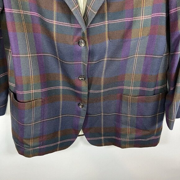 Vintage Country Shop Plaid Purple Green Blazer Women’s Size 12 Button Up - Picture 4 of 7